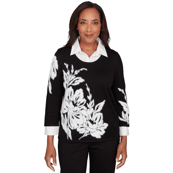 Womens Alfred Dunner Barcelona Dramatic Floral Two In One Sweater
