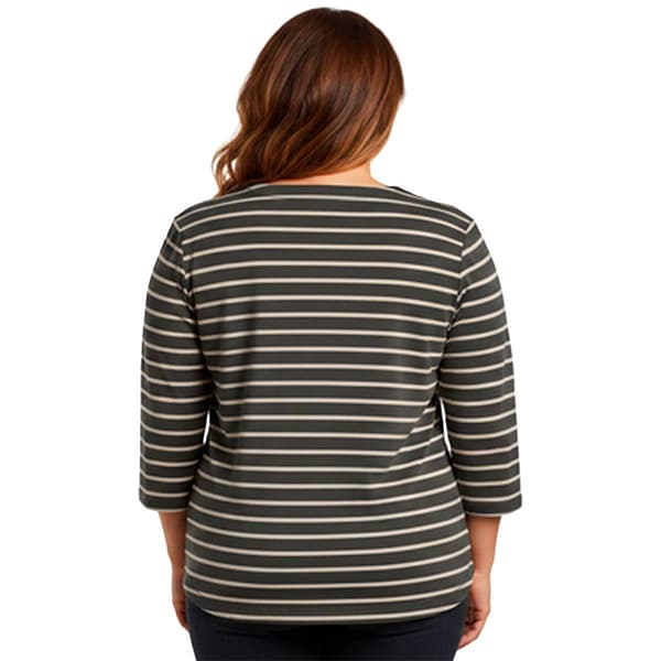 Plus Size Hasting & Smith 3/4 Sleeve Stripe Round Hem V Neck Tee