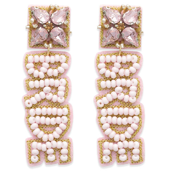 Bridal Pink Bride Seed Bead Drop Earrings - image 
