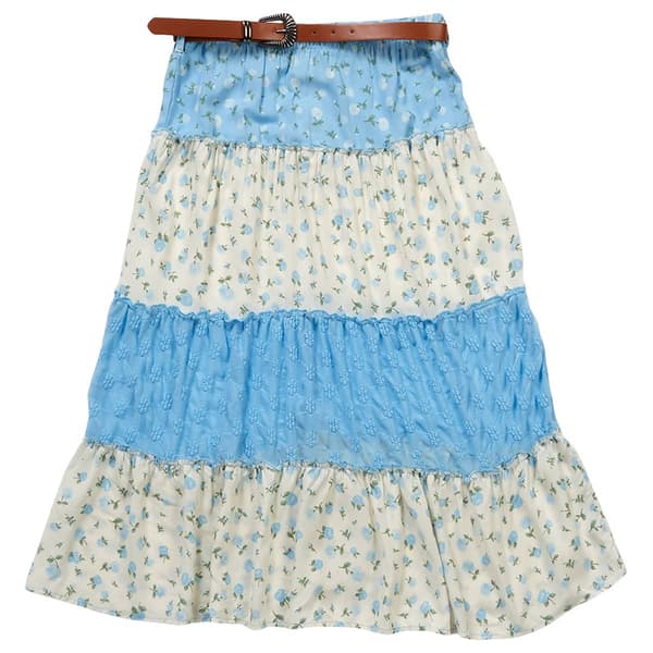 Girls (7-16) No Comment Mix Media Belted Tier Maxi Skirt - image 