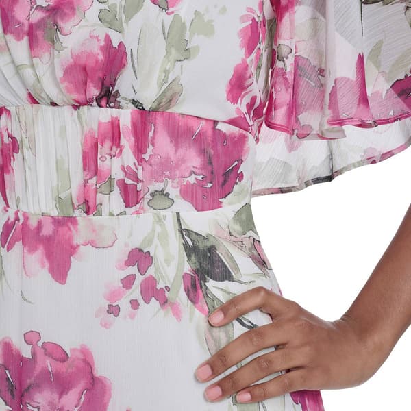 Womens Calvin Klein Flutter Sleeve Print Chiffon Maxi Dress