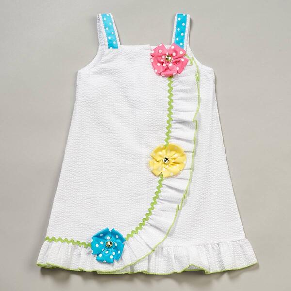 Girls &#40;4-6x&#41; Rare Editions Seersucker Ribbon Flower Dress - image 