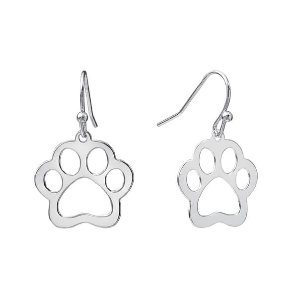 Fine Silver Plated Paw Print Drop Earrings - image 