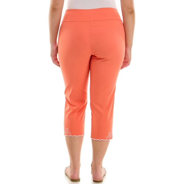 Womens Zac & Rachel Pull On Embroidered Seashell Hem Capris