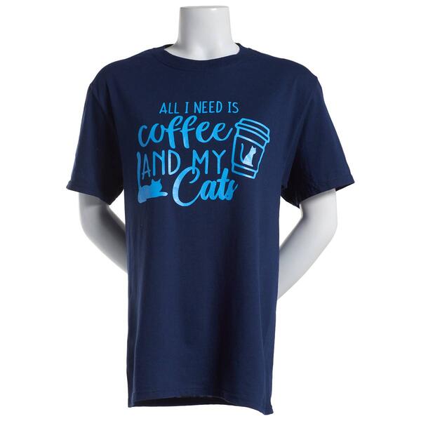 Plus Size JERZEES Short Sleeve All I Need Is Coffee & Cat Tee - image 