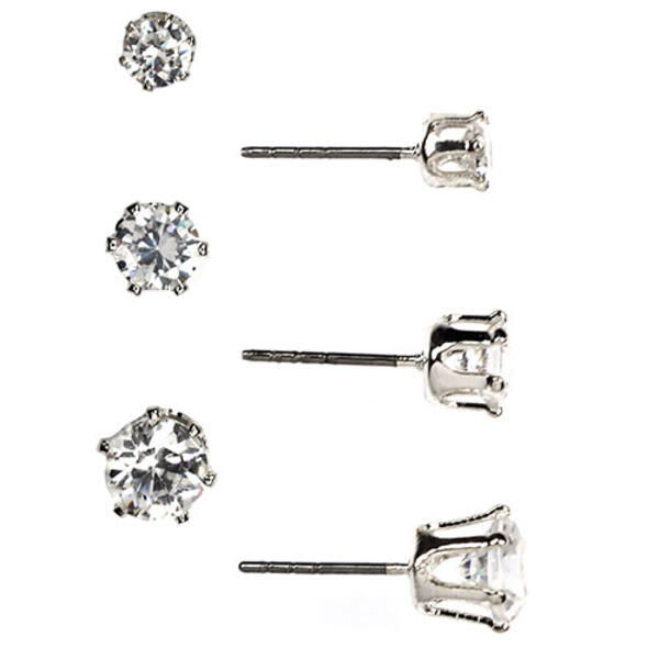 Anne Klein Crystal Trio Stud Earrings - image 