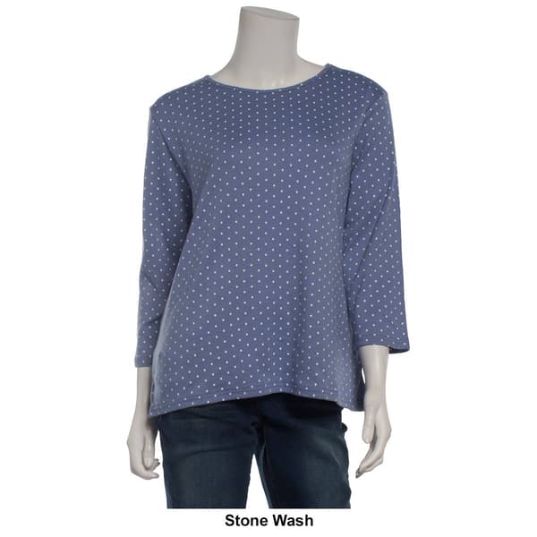 Petite Hasting & Smith 3/4 Sleeve Polka Dot Open Crew Neck Tee