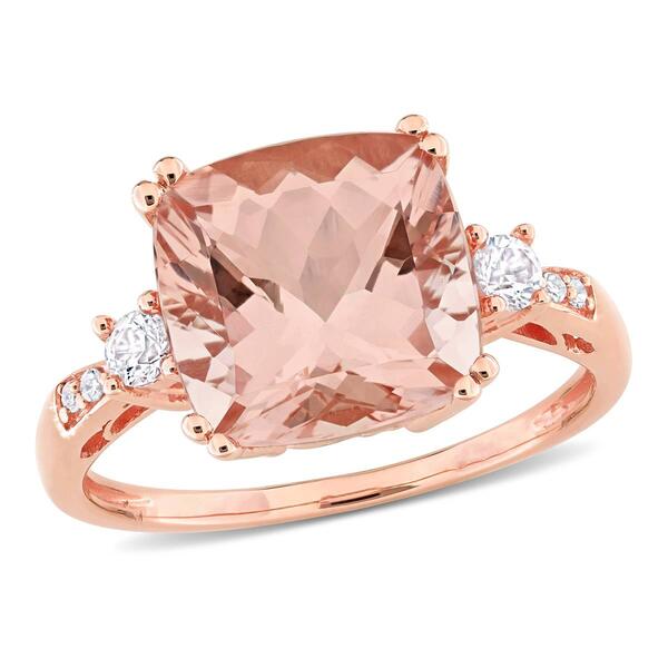Rose Gold White Sapphire & Morganite Cocktail Ring w/ Diamonds - image 