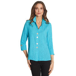 Womens Ali Miles 3/4 Sleeve Crinkle Curvy Lines Button Blouse