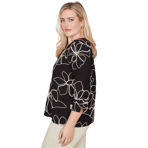 Petite Alfred Dunner Detail Driven Floral Embroidery Blouse
