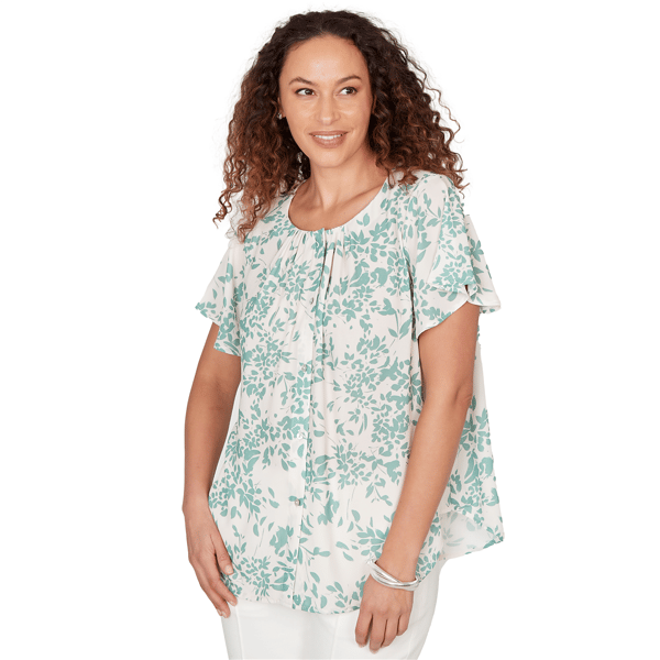 Womens Emaline Seabreeze Essence Flutter Sleeve Leaf Blouse