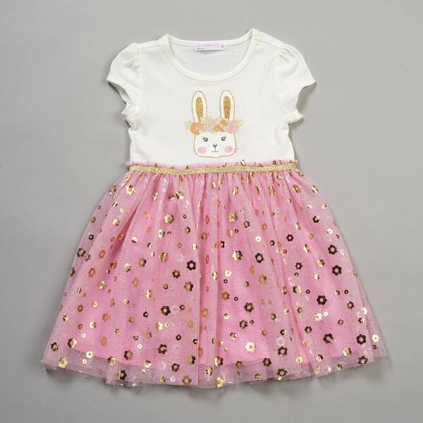 Girls &#40;4-6x&#41; Young Hearts Ribbed Bunny Foil Flower Tutu Dress - image 