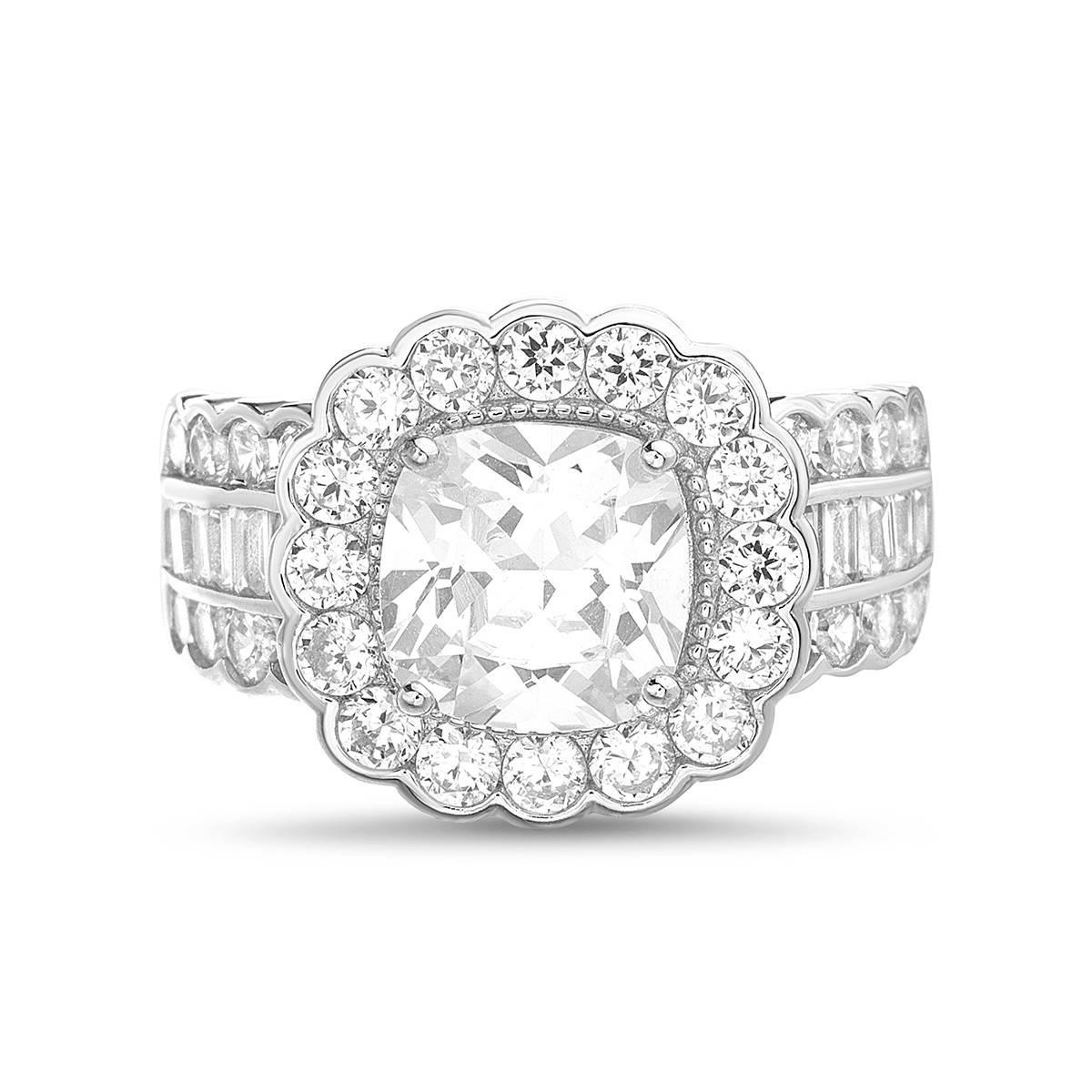Rhodium Plated Floral Design CZ Statement Ring