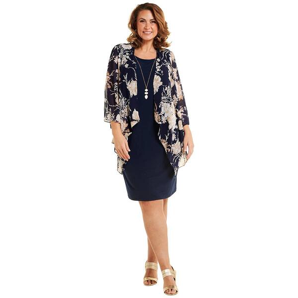 Plus Size Sandra Darren Drape Solid/Floral Jacket Dress - image 