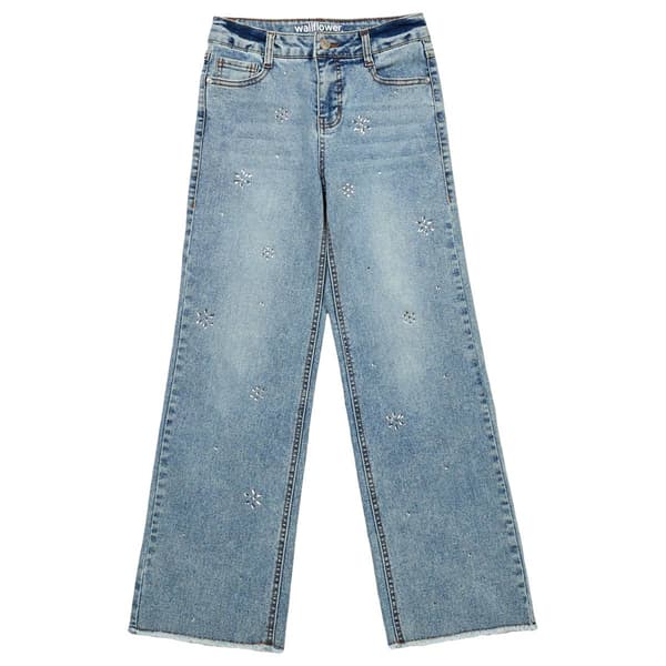 Girls (7-16) Wallflower Girl(R) Wide Leg Floral Rhinestone Jeans