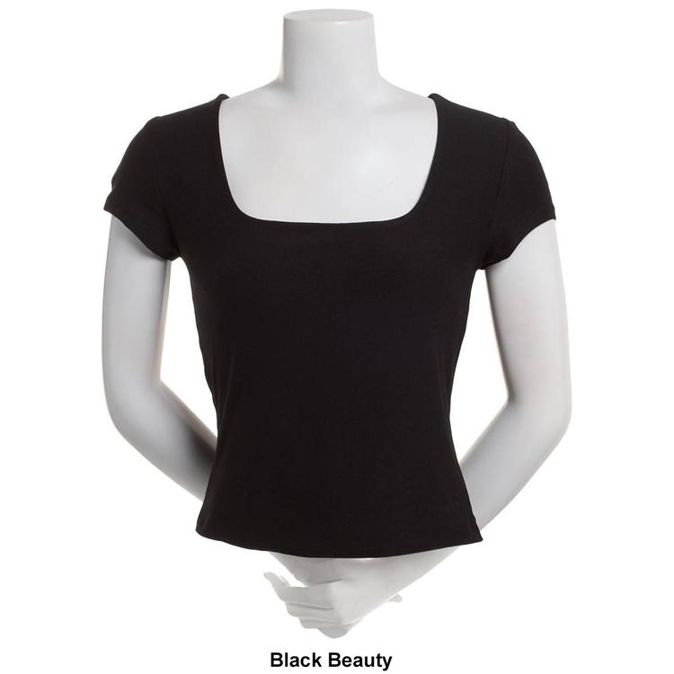 Juniors Derek Heart Short Sleeve Square Neck Double Layer Tee