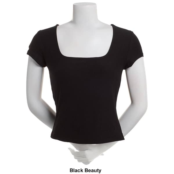 Juniors Derek Heart Short Sleeve Square Neck Double Layer Tee