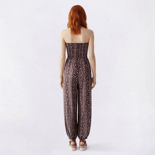 Juniors No Comment Strapless Smock Bodice Jumpsuit- Paisley