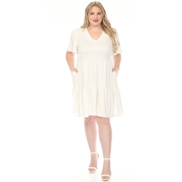 Plus Size White Mark V-Neck Short Sleeve Dress