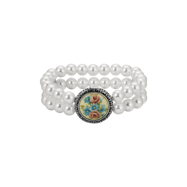 1928 Flower Decal Double Row Stretch Bracelet - image 