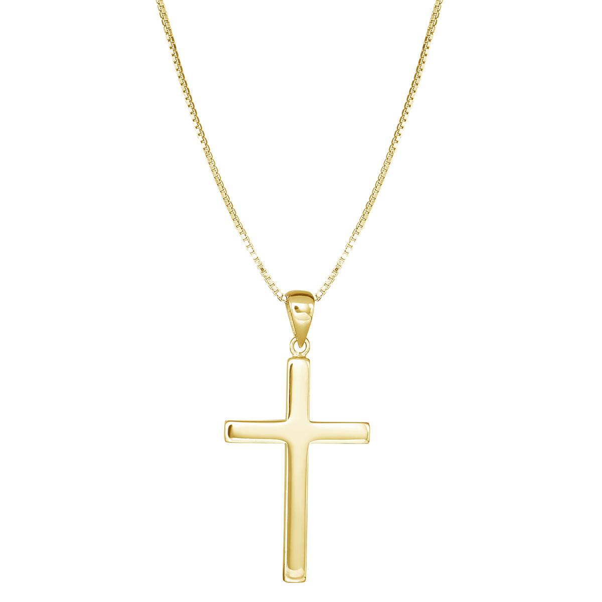 Sterling Silver Block Cross Pendant Necklace