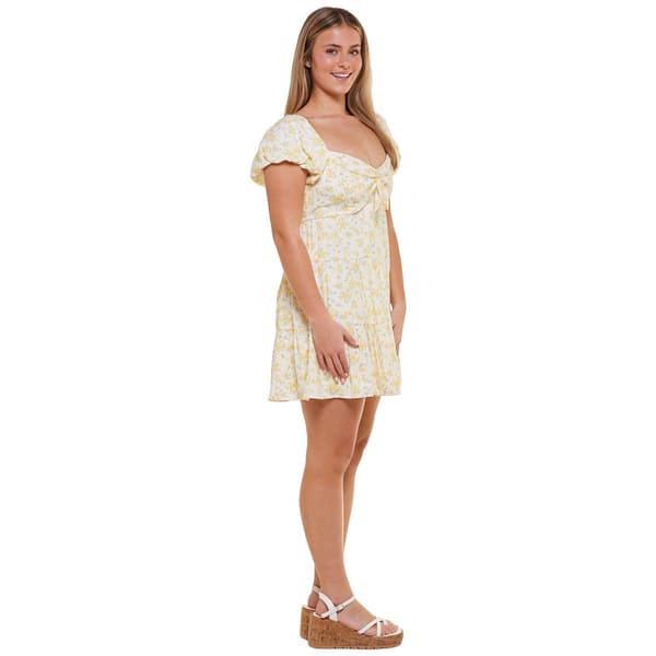 Juniors Trixxi Floral Puff Short Sleeve Tie Front Sundress