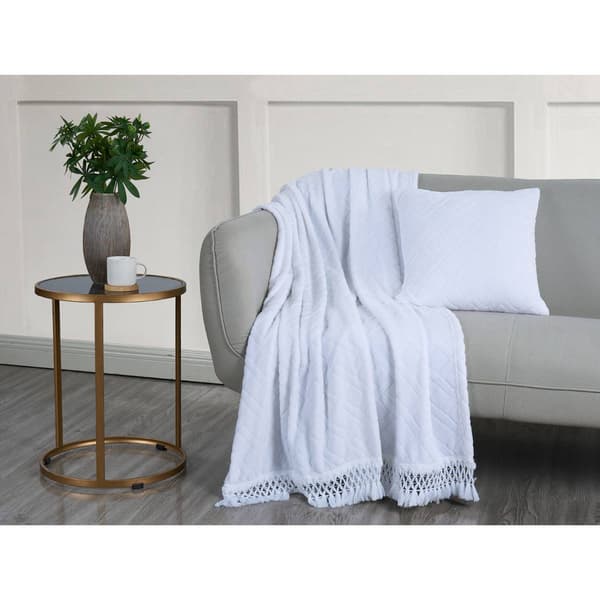 Videri Home Diamond Fringe Plush Throw & Pillow Gift Set