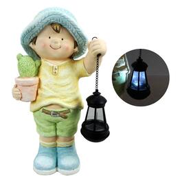 Alpine Solar Boy Statue Holding LED Lantern