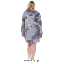 Plus Size White Mark Long Sleeve Hooded Tie Dye Sweatshirt Dress