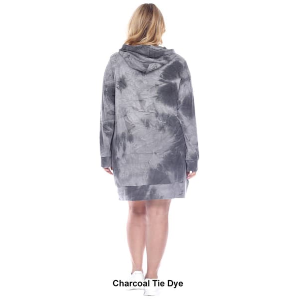 Plus Size White Mark Long Sleeve Hooded Tie Dye Sweatshirt Dress