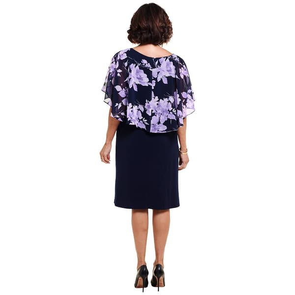 Womens Connected Apparel Floral Capelet Overlay Shift Dress