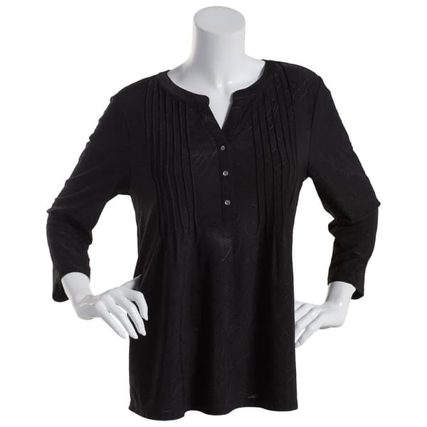 Womens Napa Valley 3/4 Sleeve Solid Pleat Knit Henley - image 