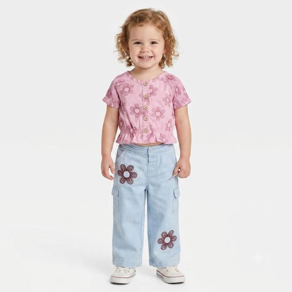 Toddler Girl Penelope Mack(tm) Flower Top & Wide Leg Cargo Set