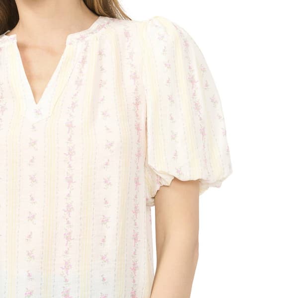 Womens Cece Short Bubble Sleeve Floral Stripe Blouse