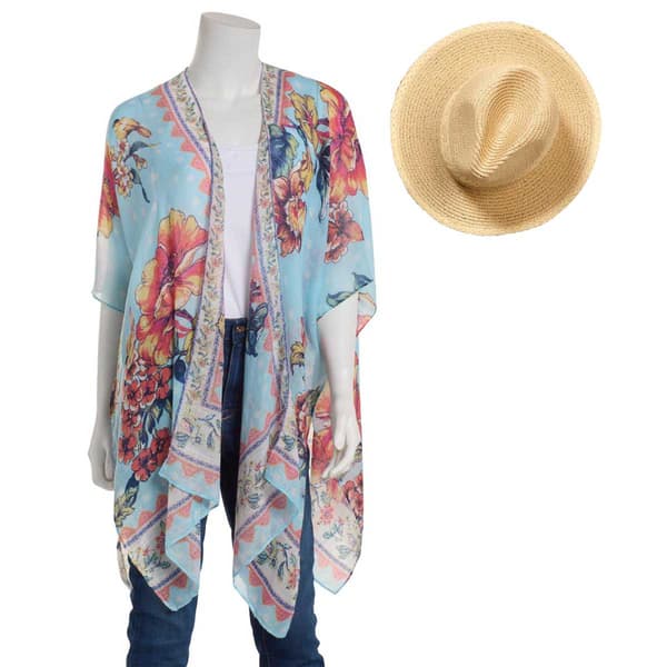 Womens Vince Camuto 2-piece Garden Floral Kimono & Hat Set - image 
