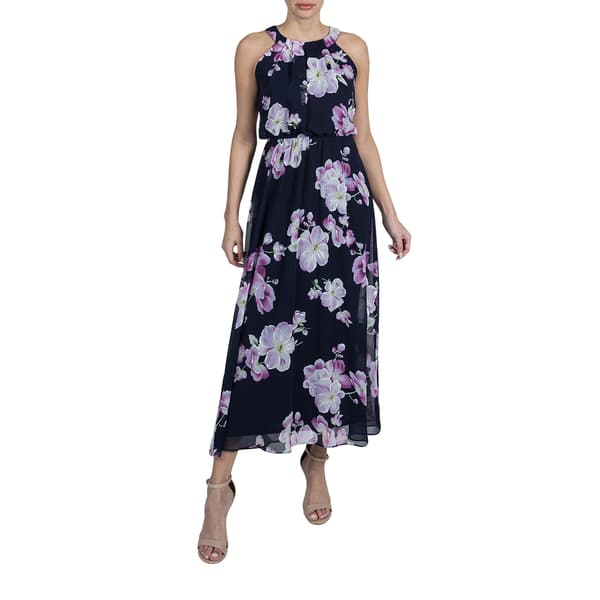 Plus Size Robbie Bee Sleeveless Halter Floral Maxi Dress
