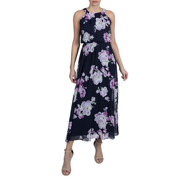 Petite Robbie Bee Sleeveless Puff Pattern Halter Maxi Dress - image 