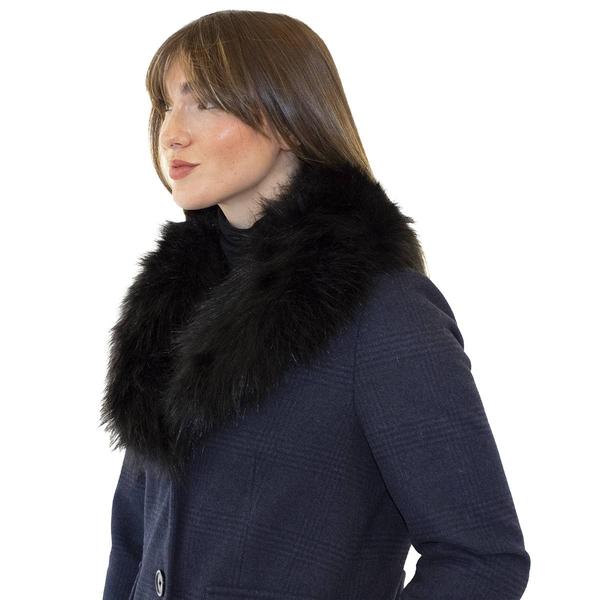 Womens Nine West Plaid Faux Wool Coat With Faux Fur Collar