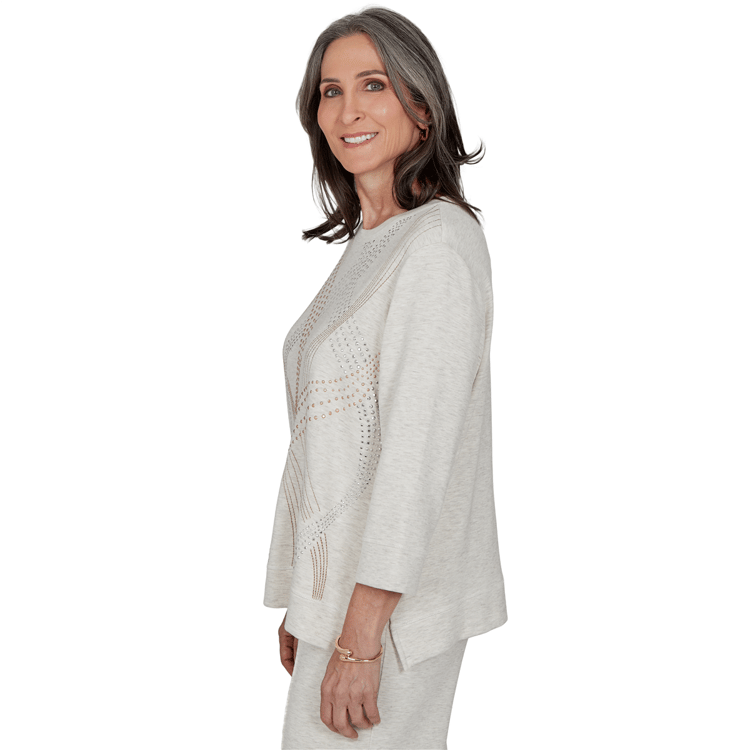 Petite Alfred Dunner Good To Go 3/4 Sleeve Stud Swirls Sweater
