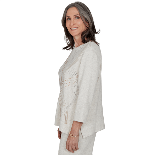 Petite Alfred Dunner Good To Go 3/4 Sleeve Stud Swirls Sweater