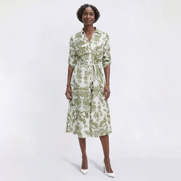 Womens Mlle Gabrielle Roll Tab Sleeve Paisley Tier Shirtdress