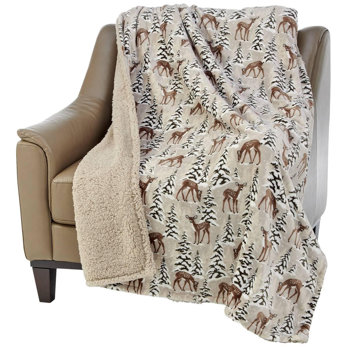 Mountain Ridge® Winter Deer Plush Reversible Sherpa Throw