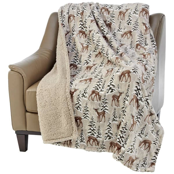 Mountain Ridge&#174; Winter Deer Plush Reversible Sherpa Throw