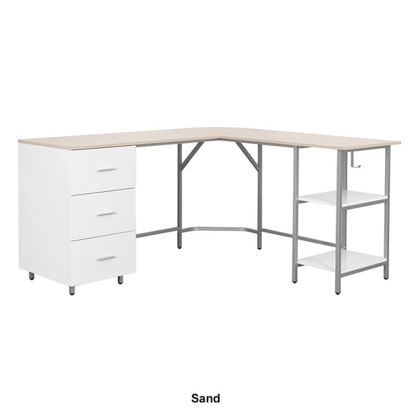 Techni Mobili L-Shape Home Office Two-Tone Desk w/ Storage