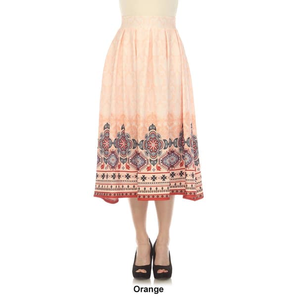 Womens White Mark Pleated Skirt with Border Prints