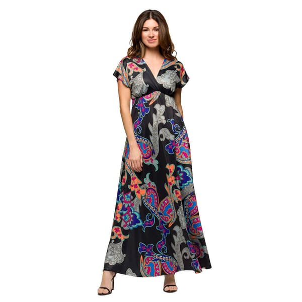 Womens 24/7Comfort Apparel Black Paisley Empire Waist Maxi Dress - image 
