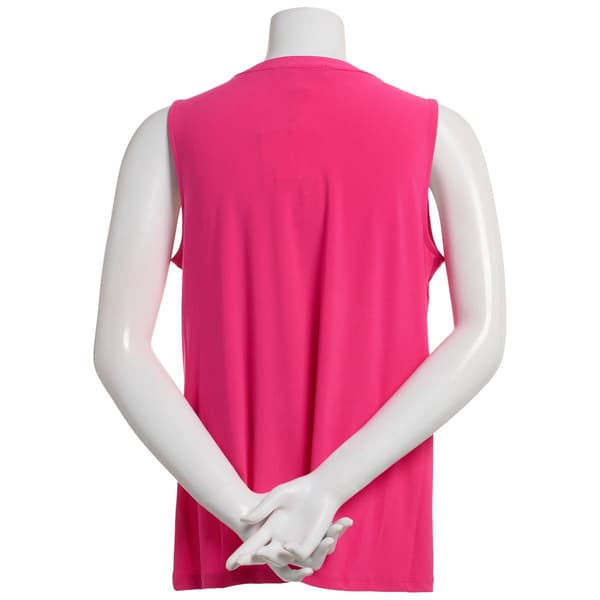 Womens Kasper Pleat Keyhole Neck Solid Sleeveless Blouse