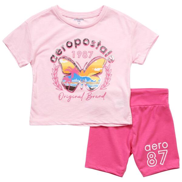 Girls &#40;4-6x&#41; Aeropostale 2pc. 1987 Solid Tee & Bike Shorts Set - image 