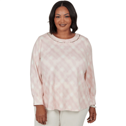 Plus Size Emaline Soiree Embellished Neck Abstract Plaid Sweater