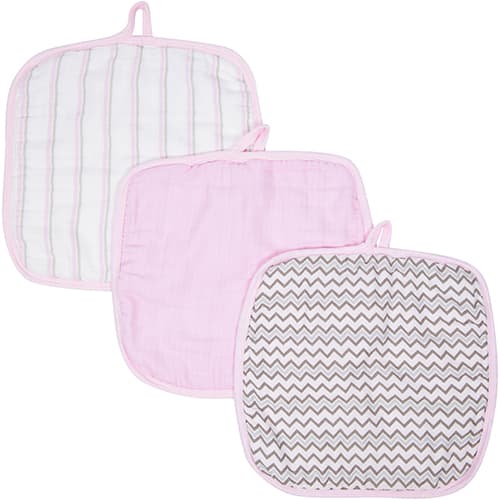 MiracleWare® 3pk. Pink Stripe/Solid/Chevron Washcloths